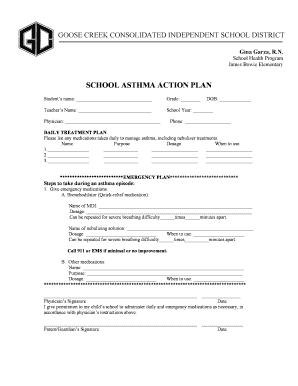 School Asthma Action Plan