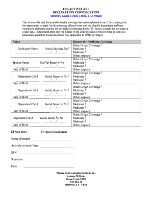 TRS-ActiveCare Declination Certification