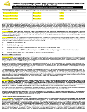 Not responsible for accidents waiver - Conditional Access Agreement Pre-Injury Waiver of