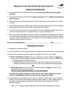 Request for Transfer or Portability