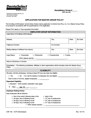 Application for Master Group Policy
