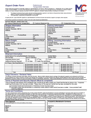 Export Order Form Customs and Transportation Services