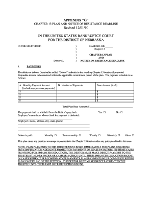 Chapter 13 Plan and Notice of Resistance Deadline