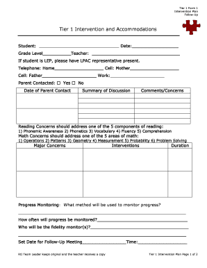 Tier 1 Intervention Plan Form