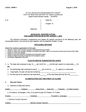 Chapter 13 Bankruptcy Plan Details Form