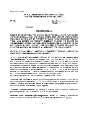 US Bankruptcy Chapter 13 Plan