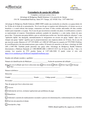 Formulario de queja del afiliado