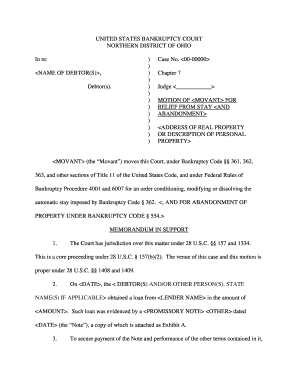 Motion for Relief from Stay and Abandonment of Property