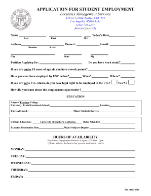 Student Employment Application Form