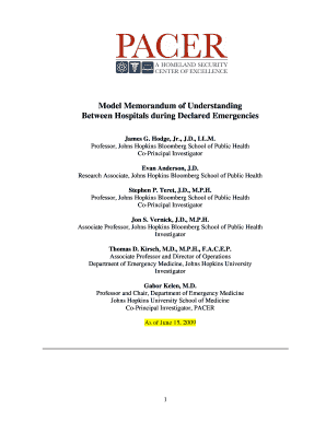 Model Memorandum of Understanding for Hospitals during Emergencies