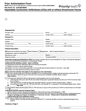 Prior Authorization Form for Implantable Cardioverter Defibrillators