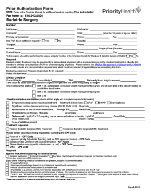 Bariatric Surgery Prior Authorization Form