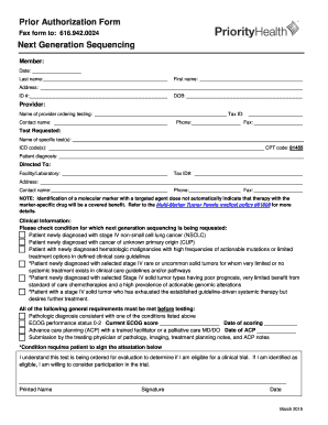 Prior Authorization Form for Next Generation Sequencing