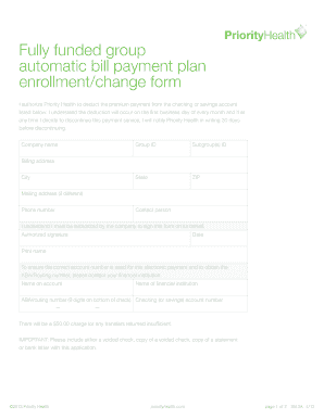 Priority Health Automatic Bill Payment Enrollment Form