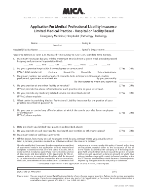 Application for Medical Professional Liability Insurance