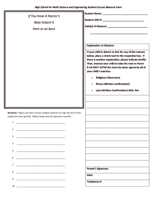 High School Absence Excuse Form