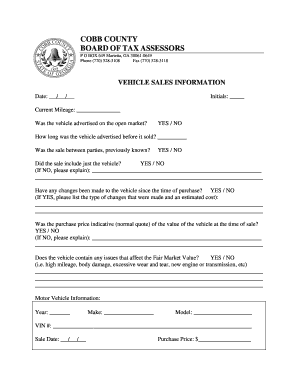 Cobb County Vehicle Sales Information Form