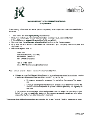 Washington State Employment MVR Release Form