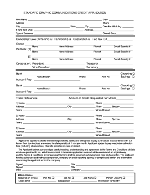 Standard Graphic Communications Credit Application