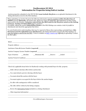 Northwestern WI MLS Auction Property Form