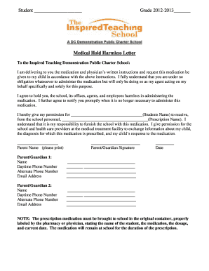 Medical Hold Harmless Letter