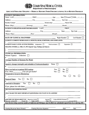 Adults & Pediatric Epilepsy Medical History Form