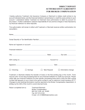 Direct Deposit Authorization Agreement