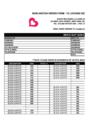 Burlington Order Form - T2 Locking Size Ring
