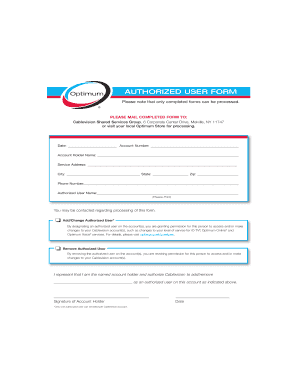 Cablevision Authorized User Form