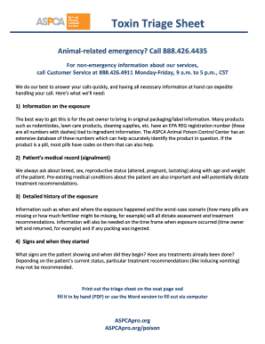 Toxin Triage Sheet