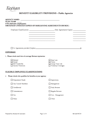 Benefit Eligibility Provisions Form
