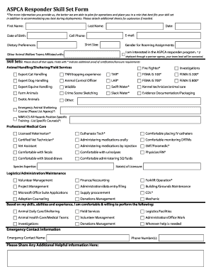 ASPCA Responder Skill Set Form
