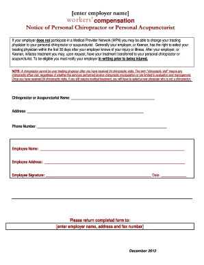 Notice of Personal Chiropractor or Acupuncturist