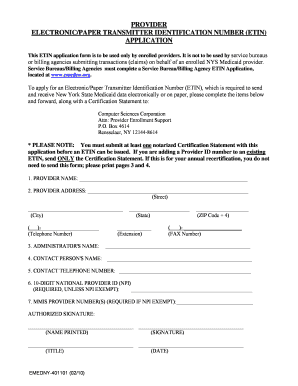 New York Medicaid ETIN Application