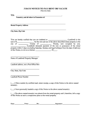 3 Day Notice to Pay Rent or Vacate
