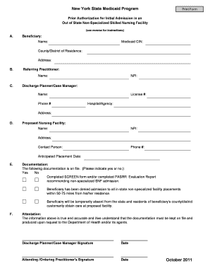 New York Medicaid Out of State SNF Authorization
