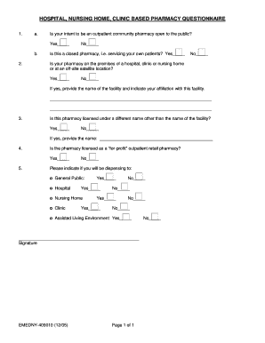 Hospital Pharmacy Questionnaire