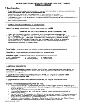 NY Medicaid Enrollment Form for Nurse Practitioner