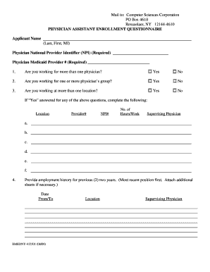 Physician Assistant Enrollment Questionnaire