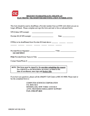 Request to Disaffiliate Electronic Transmitter Identification Number