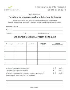 Formulario de Información sobre la Cobertura de Seguros