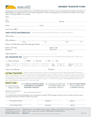 OCAR Member Transfer Form