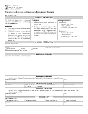 California Real Estate Continuing Education Extension/Exemption Request
