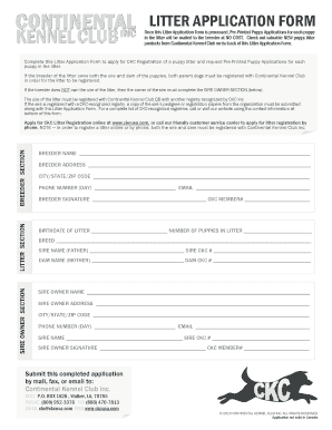 Continental Kennel Club Litter Application Form