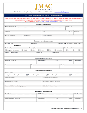 VA Case Number and Appraisal Request Form