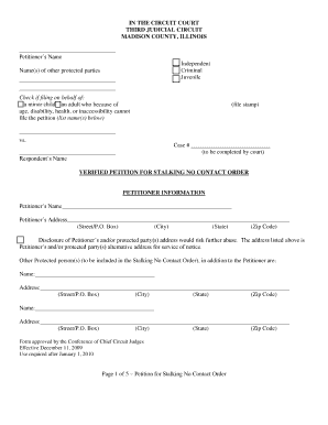 Verified Petition for Stalking No Contact Order