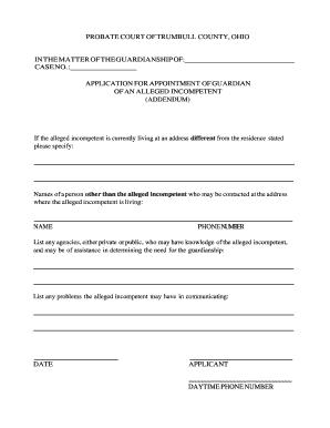 Application for Appointment of Guardian of an Alleged Incompetent