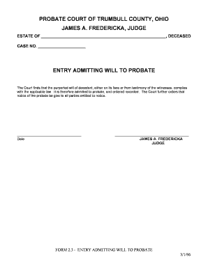 Entry Admitting Will to Probate