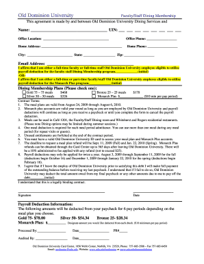 Old Dominion University Faculty/Staff Dining Membership Agreement