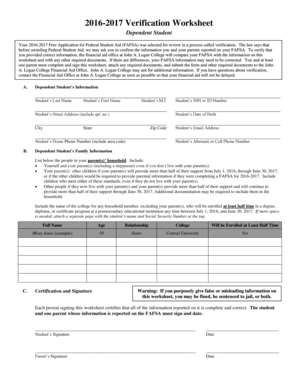 2016-2017 Verification Worksheet